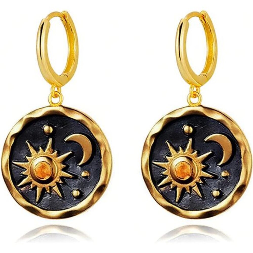 Sun & Moon Coin Hoop Earrings – Vintage Boho Celestial Gold/Silver Jewelry